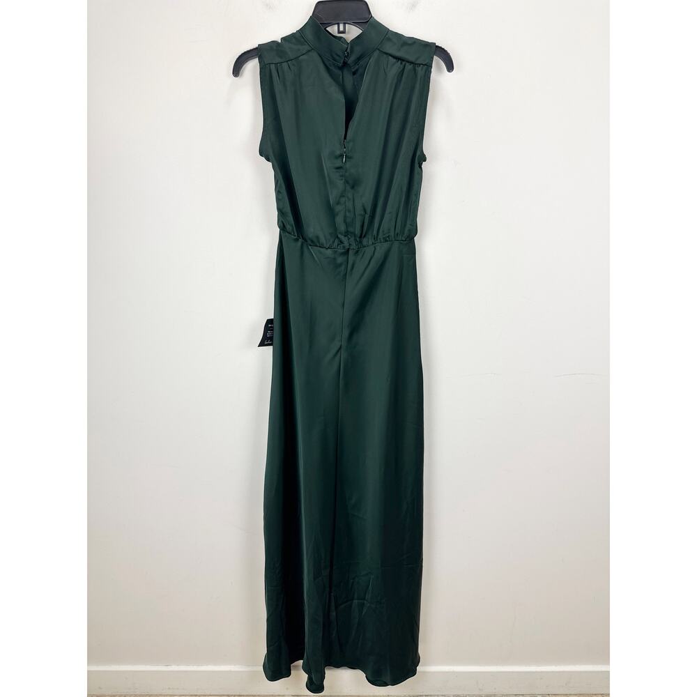 Lulus Classic Elegance Green Satin Sleeveless Mock Neck Maxi Dress Medium NWT - Picture 10 of 11